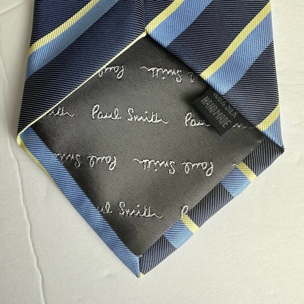 Paul‎ Smith London Blue Yellow Diagonal Striped Silk Men’s Repp Neck Tie Handmad